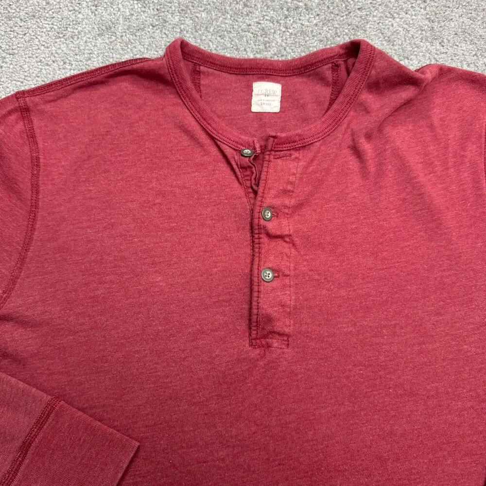 J.Crew Marled Cotton Henley Shirt Mens Small Red Logn Sleeve Stretch Casual Top